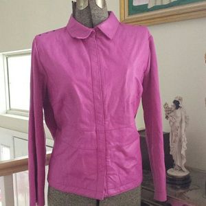 Fuchsia leather sweater jacket
